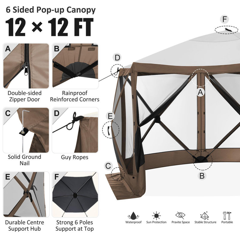 DreamDwell Home 12Ft x12Ft Pop Up Steel Patio Gazebo with Mosquito Netting Sidewalls Insect
